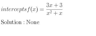 The intercepts of f(x)=(3x+3)/(x^2+x) is None